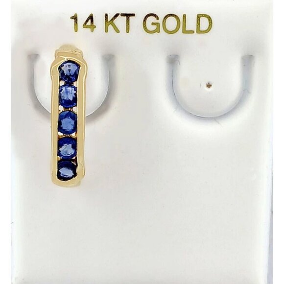 Genuine Blue Sapphire Single Earring 14k Yellow Gold